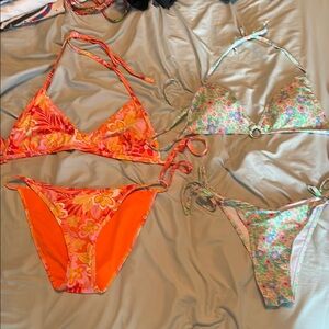 Floral and Orange Bikini Set
